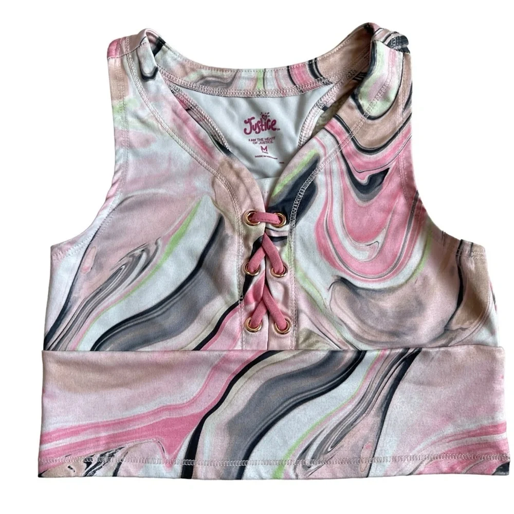 Justice Sports Bra Crisscross Long Line Girls Size M 10 Pink Athletic Yoga